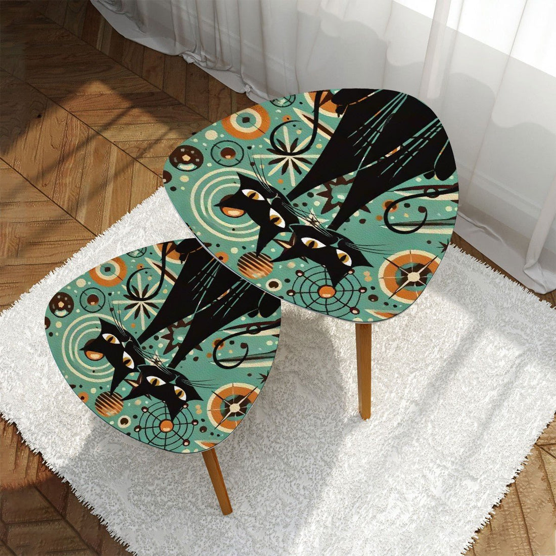 Kate McEnroe New York Mid Century Modern Sexton Cat Nesting Tables, Retro Atomic, Space Age Coffee Table SetNesting TablesXp7eprrjAB