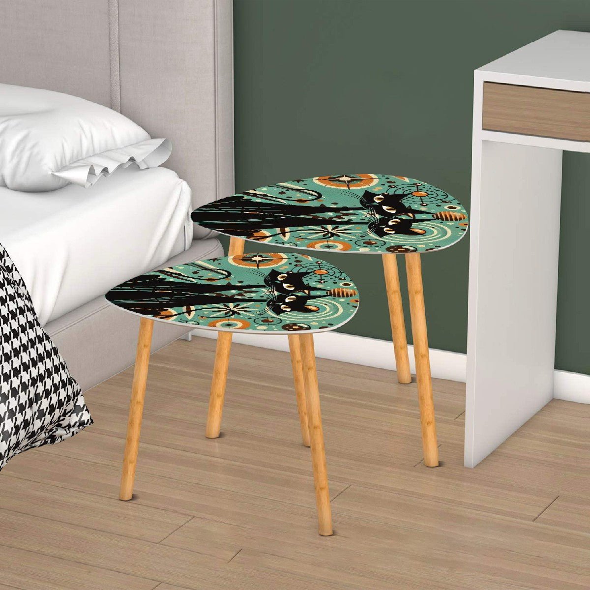 Kate McEnroe New York Mid Century Modern Sexton Cat Nesting Tables, Retro Atomic, Space Age Coffee Table SetNesting TablesXp7eprrjAB