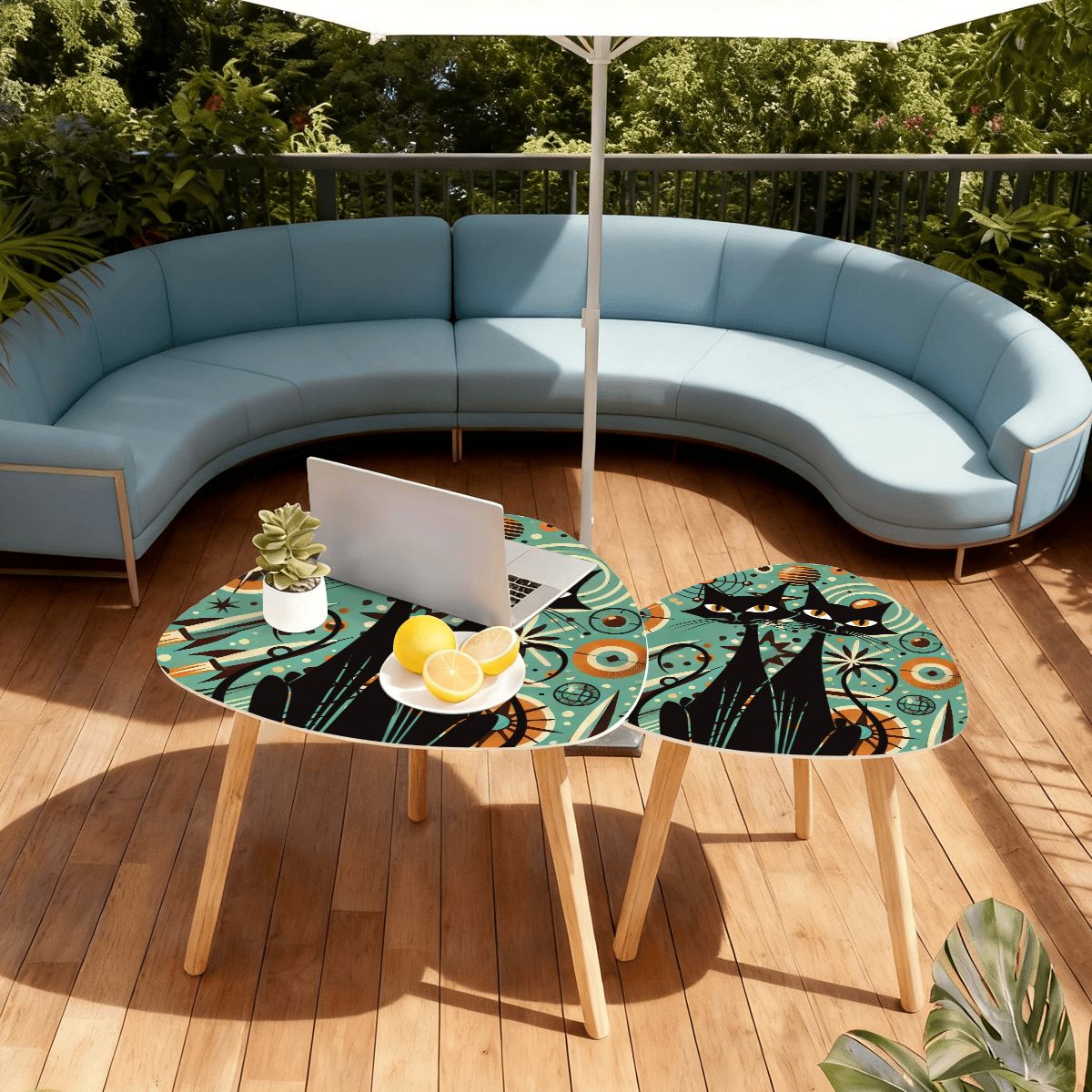 Kate McEnroe New York Mid Century Modern Sexton Cat Nesting Tables, Retro Atomic, Space Age Coffee Table SetNesting TablesXp7eprrjAB
