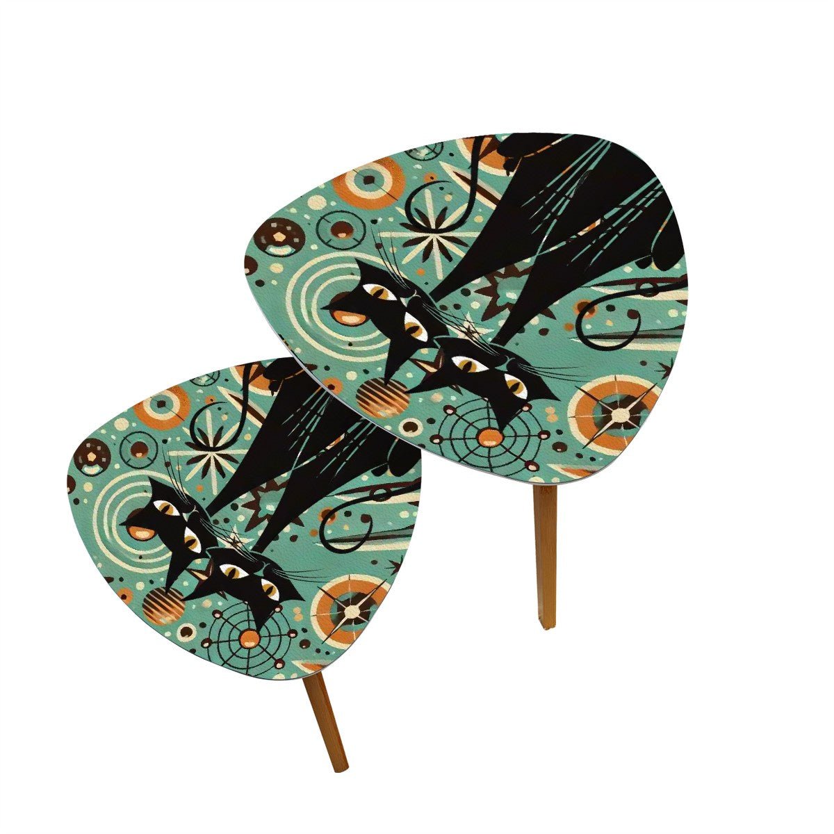 Kate McEnroe New York Mid Century Modern Sexton Cat Nesting Tables, Retro Atomic, Space Age Coffee Table SetNesting TablesXp7eprrjAB