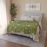 Kate McEnroe New York Mid Century Modern Sherpa Blanket, Retro Starburst MCM Fleece Throw, Vintage 50s Atomic Age Lime Green, Cream BeddingBlankets26351046397570090926