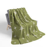Kate McEnroe New York Mid Century Modern Sherpa Blanket, Retro Starburst MCM Fleece Throw, Vintage 50s Atomic Age Lime Green, Cream BeddingBlankets26351046397570090926