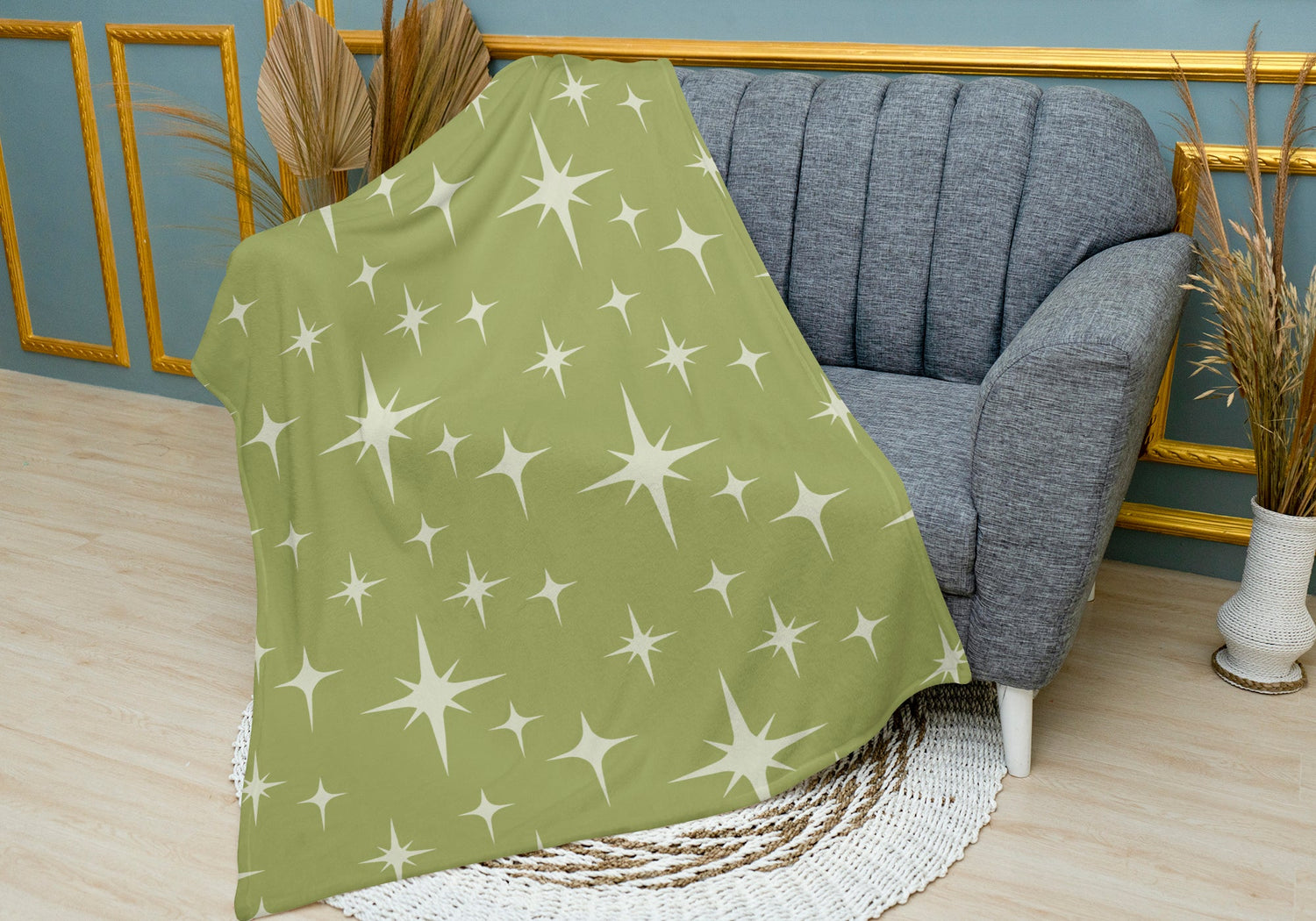 Kate McEnroe New York Mid Century Modern Sherpa Blanket, Retro Starburst MCM Fleece Throw, Vintage 50s Atomic Age Lime Green, Cream BeddingBlankets26351046397570090926