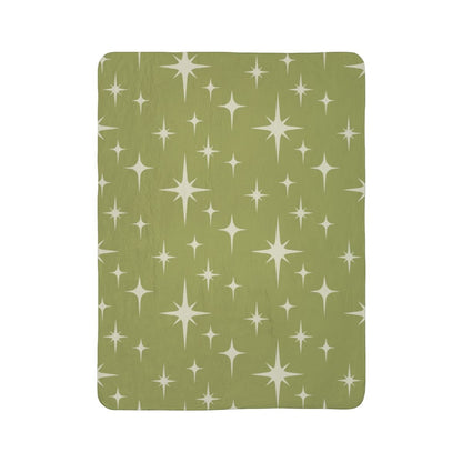 Kate McEnroe New York Mid Century Modern Sherpa Blanket, Retro Starburst MCM Fleece Throw, Vintage 50s Atomic Age Lime Green, Cream BeddingBlankets26351046397570090926