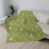 Kate McEnroe New York Mid Century Modern Sherpa Blanket, Retro Starburst MCM Fleece Throw, Vintage 50s Atomic Age Lime Green, Cream BeddingBlankets28830887771763986766