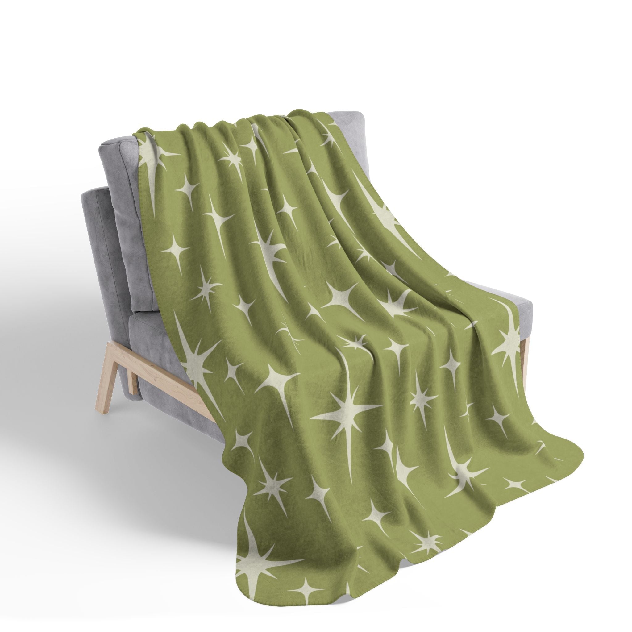 Kate McEnroe New York Mid Century Modern Sherpa Blanket, Retro Starburst MCM Fleece Throw, Vintage 50s Atomic Age Lime Green, Cream BeddingBlankets28830887771763986766
