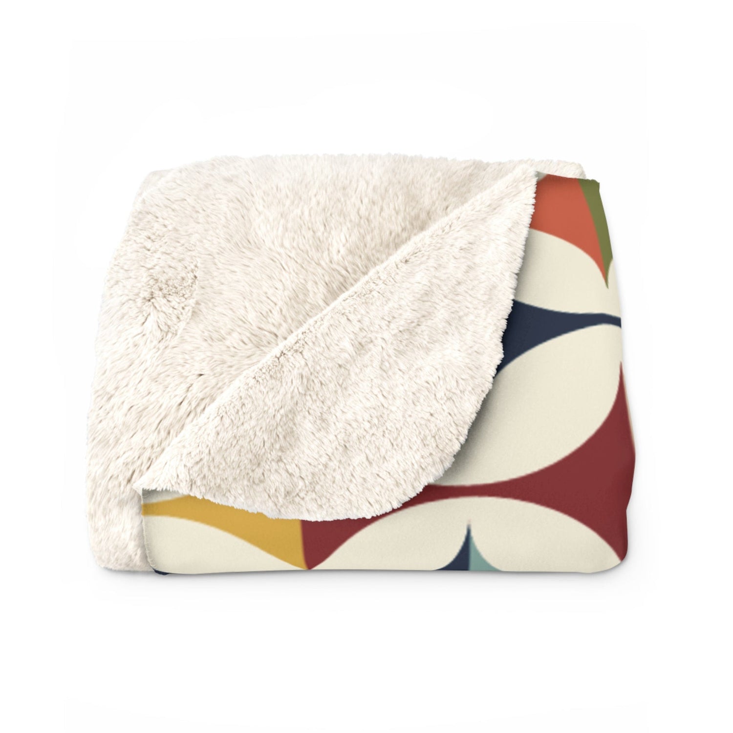 Kate McEnroe New York Mid - Century Modern Sherpa Fleece Blanket, MCM Geometric Throw in Cream, Teal, Mustard, and RustBlankets27183529014883489640