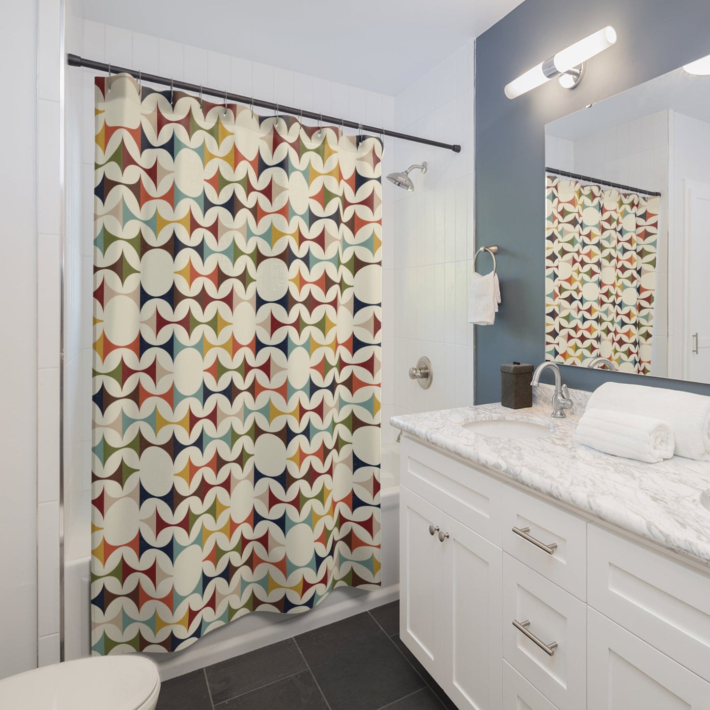 Kate McEnroe New York Mid Century Modern Shower Curtain, 50s MCM Retro Chic Bathroom Decor, Colorful Bath Accent Shower Curtains 71" × 74" 26858179596812182072
