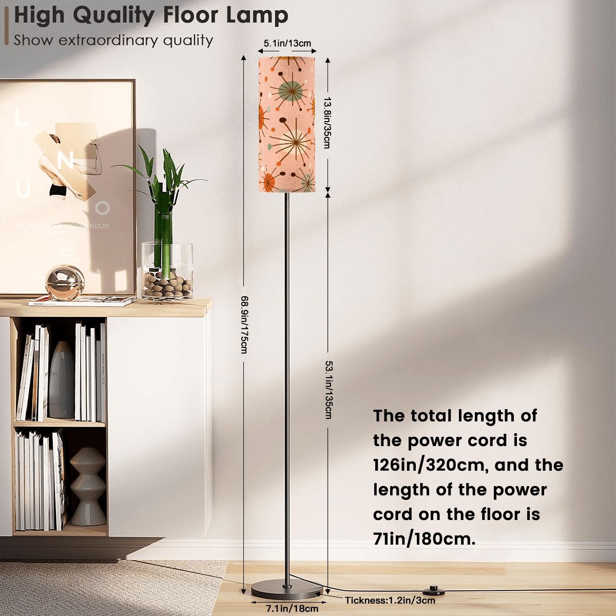 Kate McEnroe New York Mid Century Modern Slim Floor Lamp, Retro Pink Starburst LightingSlim Floor LampslxZxFalHax