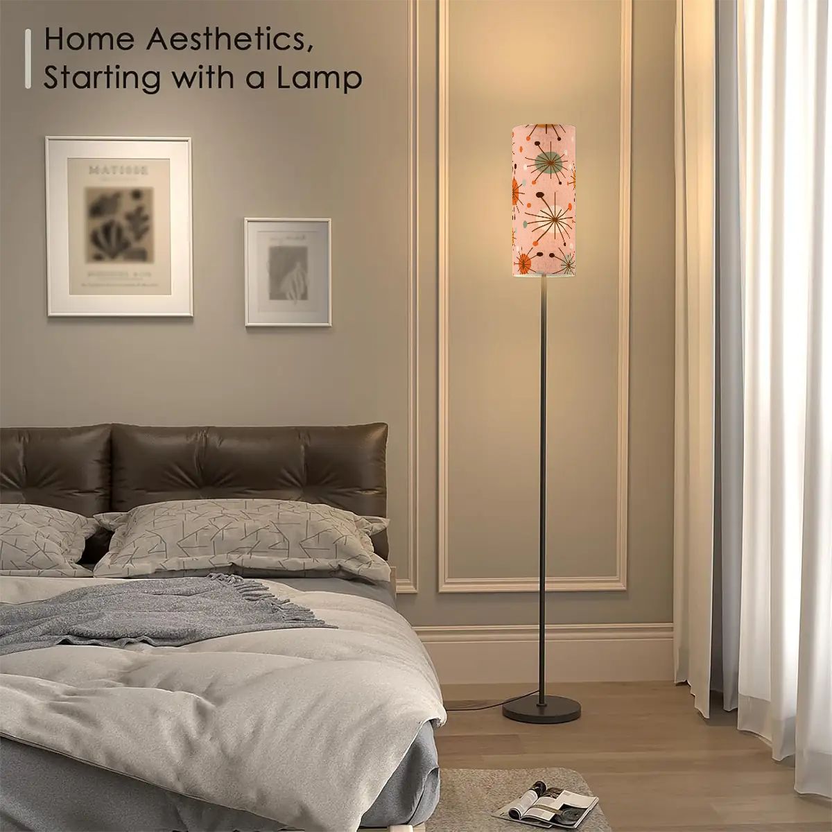 Kate McEnroe New York Mid Century Modern Slim Floor Lamp, Retro Pink Starburst LightingSlim Floor LampslxZxFalHax