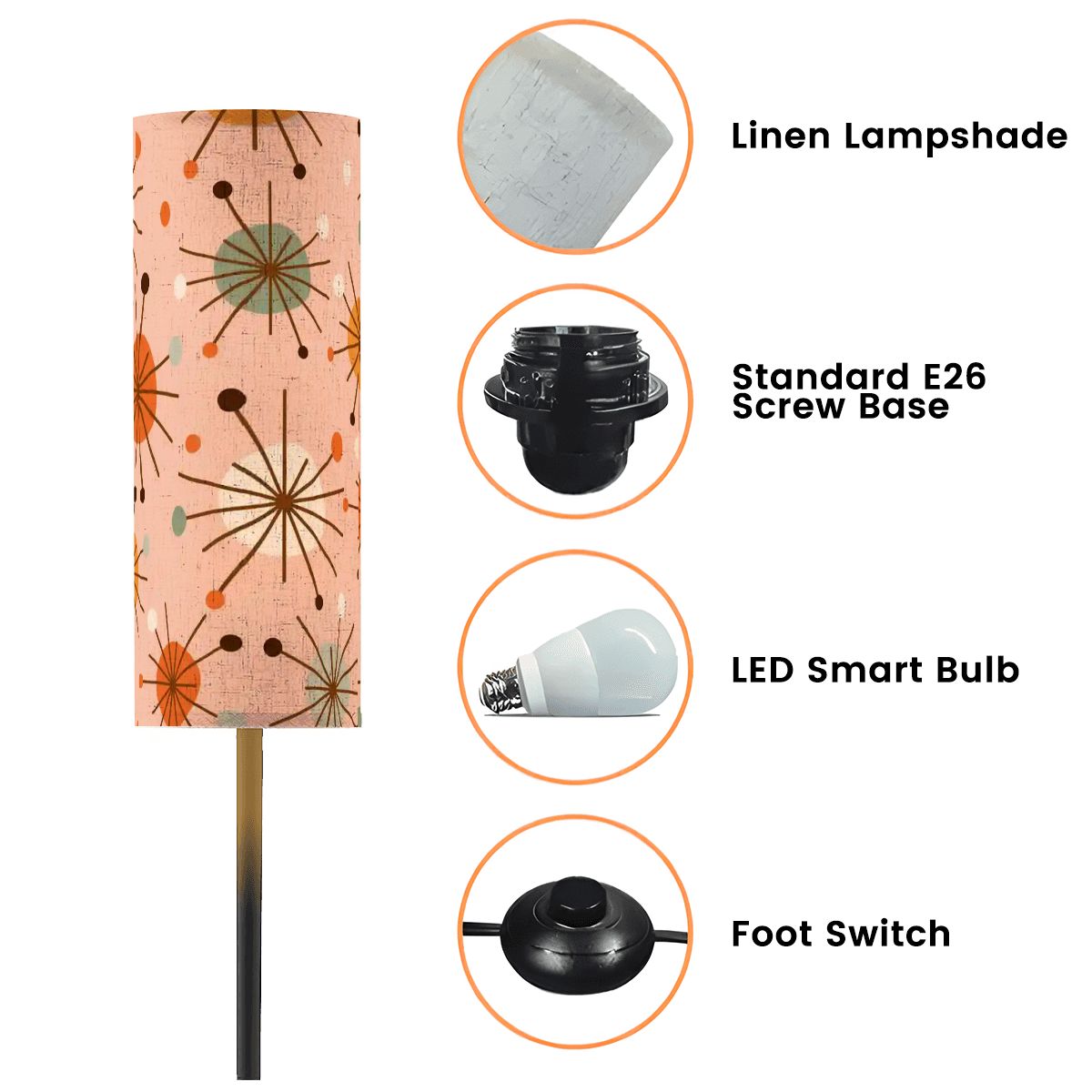 Kate McEnroe New York Mid Century Modern Slim Floor Lamp, Retro Pink Starburst LightingSlim Floor LampslxZxFalHax