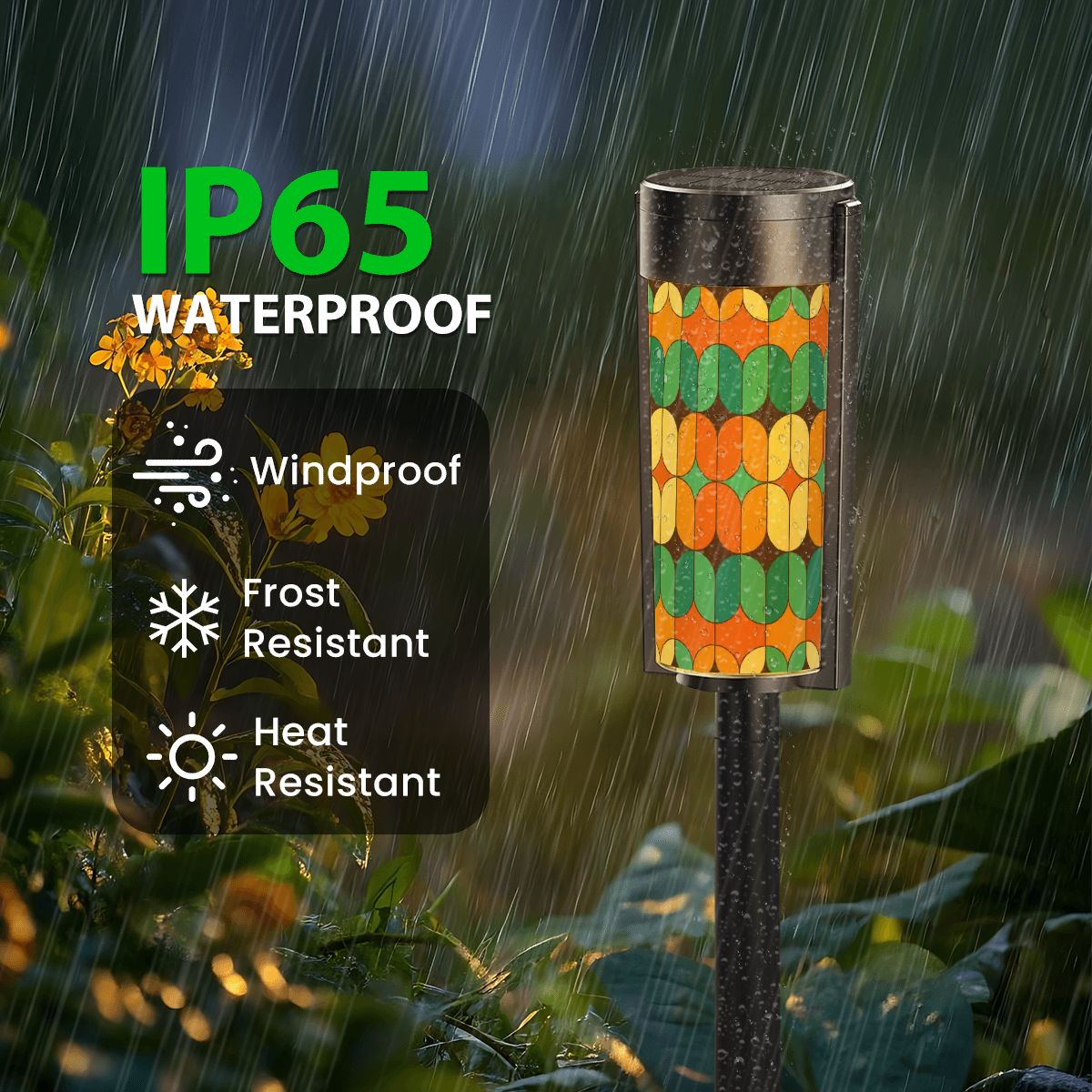 Kate McEnroe New York Mid Century Modern Solar Garden Light, Retro Teal Orange Mustard Outdoor AccentSolar Garden Stake LightsGEoEycxHxf