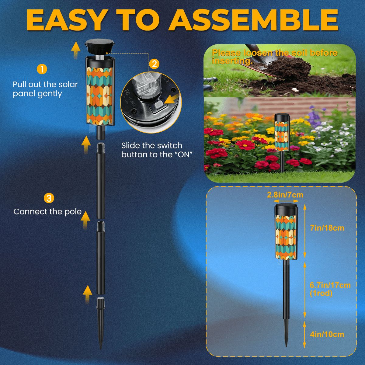 Kate McEnroe New York Mid Century Modern Solar Garden Light, Retro Teal Orange Mustard Outdoor AccentSolar Garden Stake LightsGEoEycxHxf