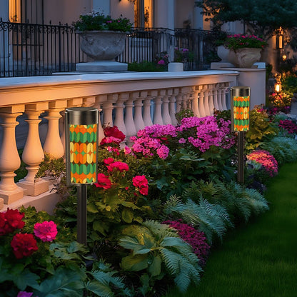 Kate McEnroe New York Mid Century Modern Solar Garden Light, Retro Teal Orange Mustard Outdoor AccentSolar Garden Stake LightsGEoEycxHxf