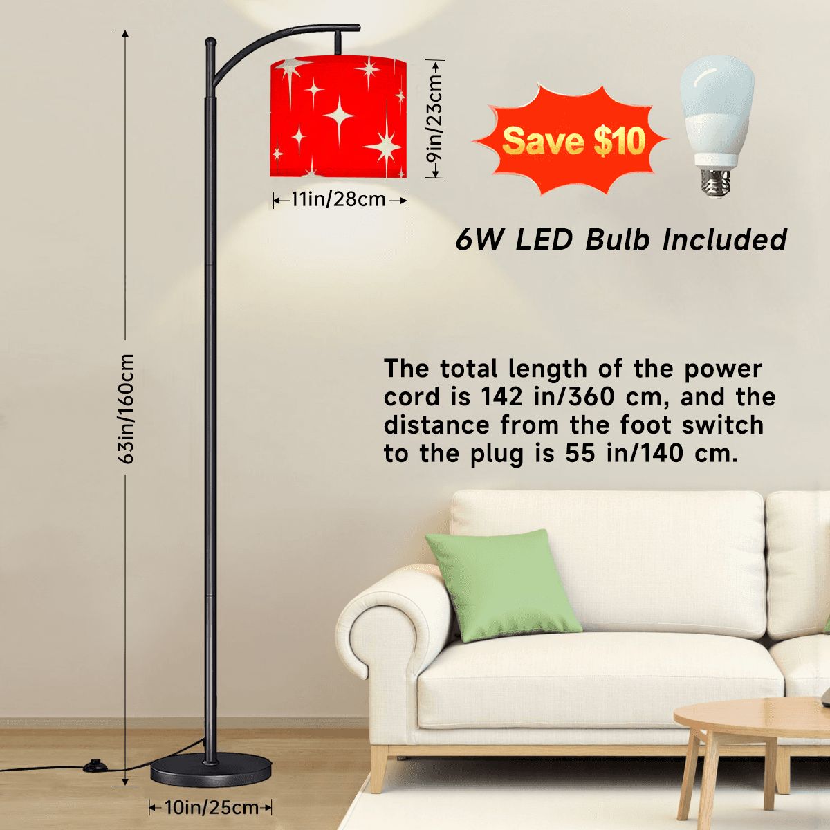 Kate McEnroe New York Mid Century Modern Starburst Arc Floor Lamp, Retro Red Atomic Accent LightingArc Floor LampsTPpaYNzZGr