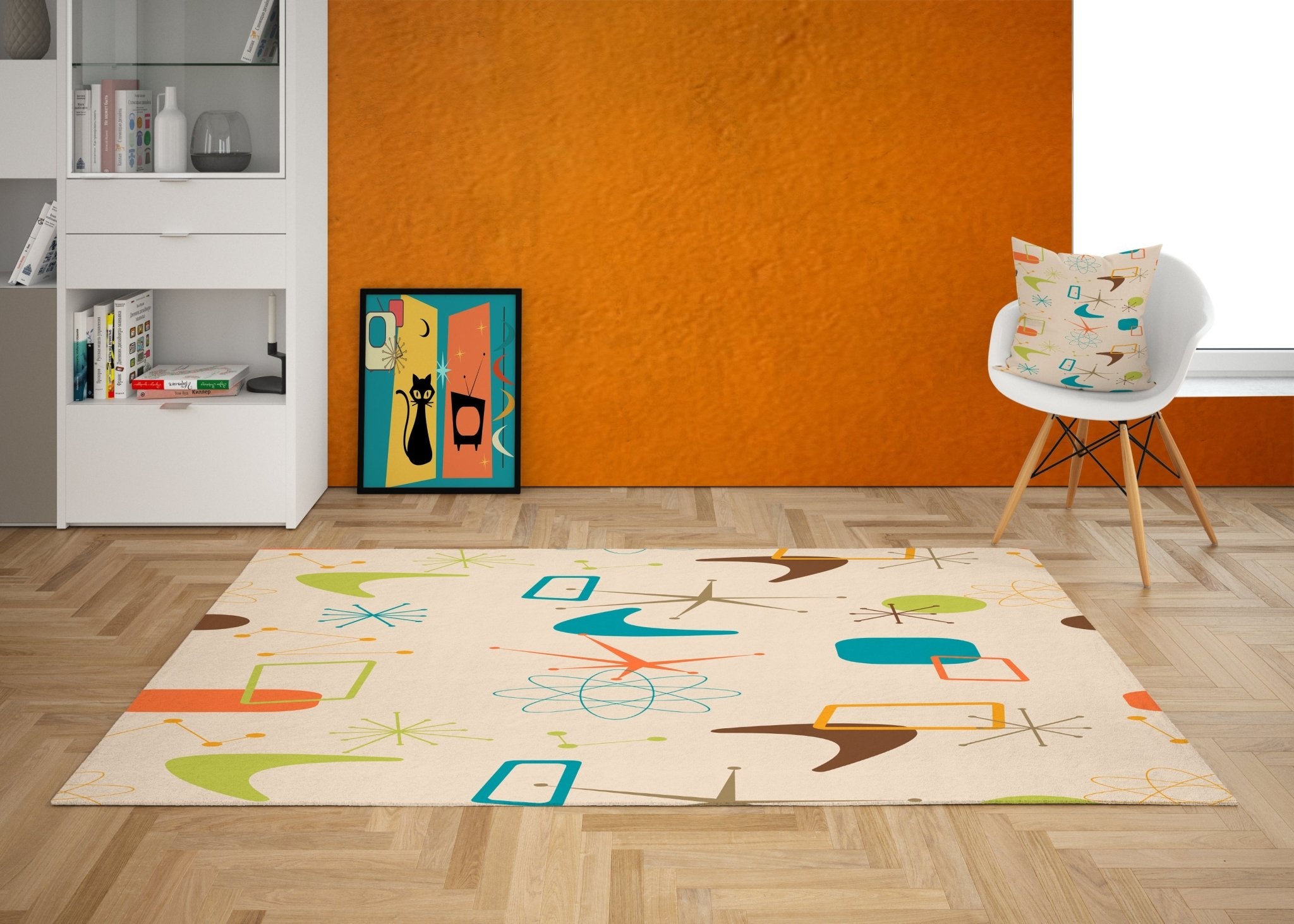Mid Century Modern Starburst Area Rug, Retro Atomic Mod Indoor Accent ...
