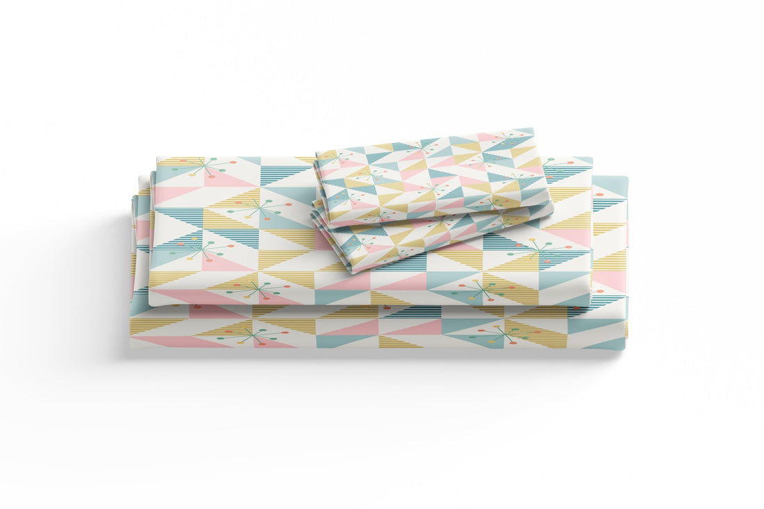 Kate McEnroe New York Mid Century Modern Starburst Bed Sheet Set, Retro Geometric MCM Cotton BeddingBed Sheet Set