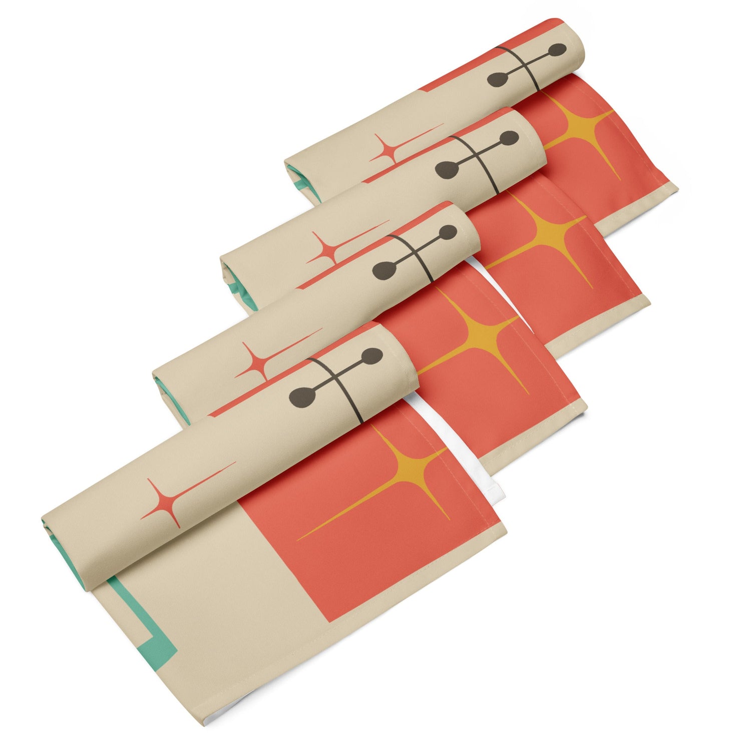 Kate McEnroe New York Mid Century Modern Starburst Cloth Napkins Set, Retro Teal, Orange Cocktail Table LinensNapkins9892453_17399