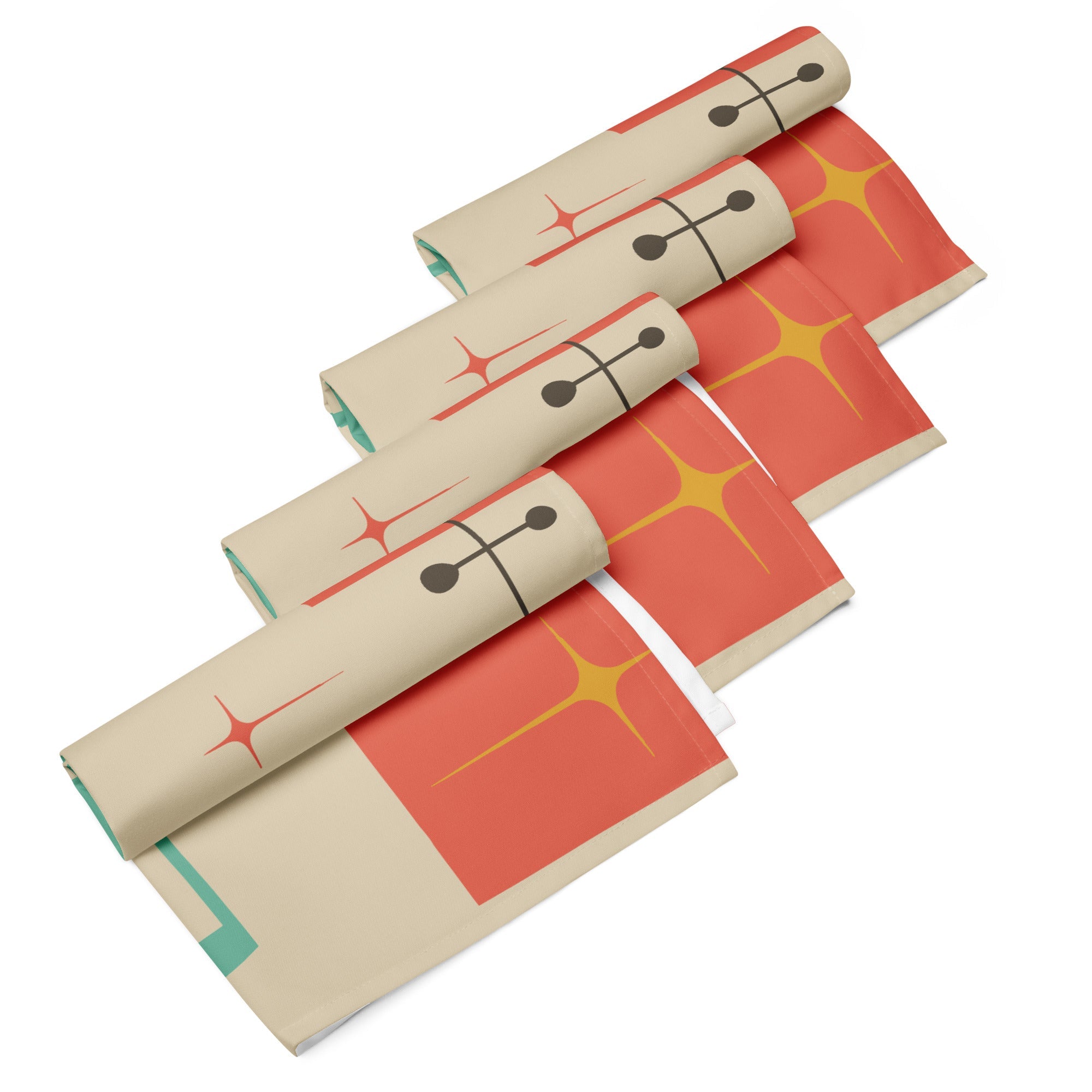 Kate McEnroe New York Mid Century Modern Starburst Cloth Napkins Set, Retro Teal, Orange Cocktail Table LinensNapkins9892453_17399