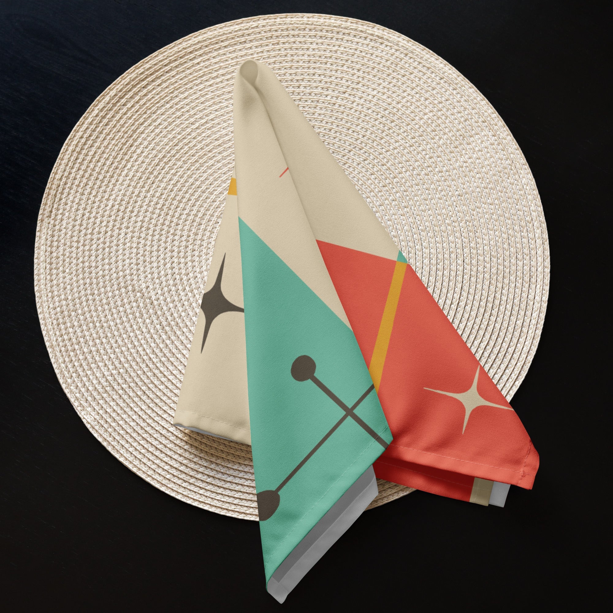 Kate McEnroe New York Mid Century Modern Starburst Cloth Napkins Set, Retro Teal, Orange Cocktail Table LinensNapkins9892453_17399