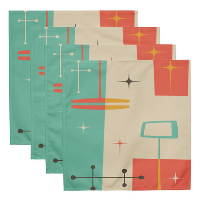 Kate McEnroe New York Mid Century Modern Starburst Cloth Napkins Set, Retro Teal, Orange Cocktail Table LinensNapkins9892453_17399
