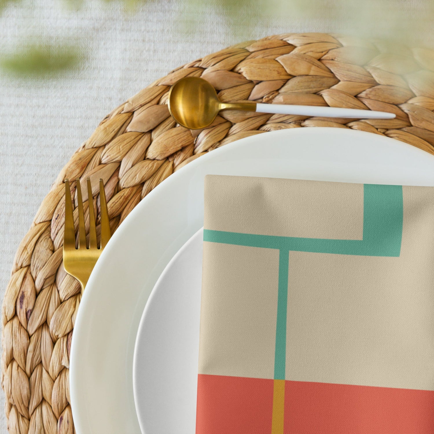 Kate McEnroe New York Mid Century Modern Starburst Cloth Napkins Set, Retro Teal, Orange Cocktail Table LinensNapkins9892453_17399