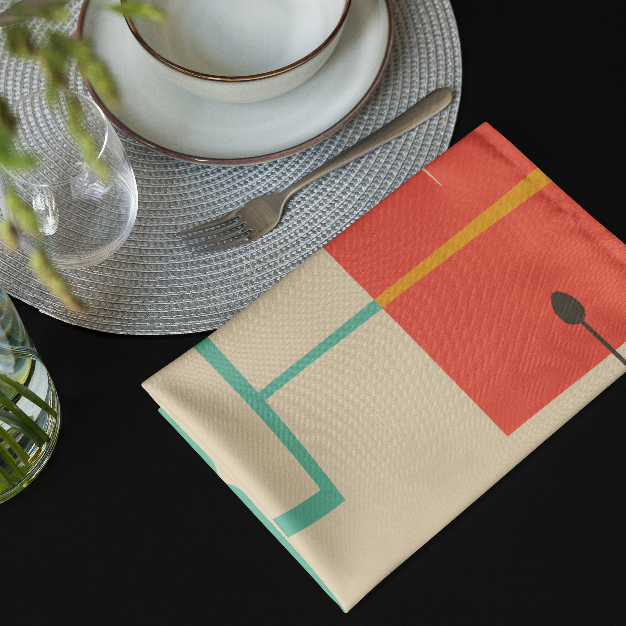 Kate McEnroe New York Mid Century Modern Starburst Cloth Napkins Set, Retro Teal, Orange Cocktail Table LinensNapkins9892453_17399