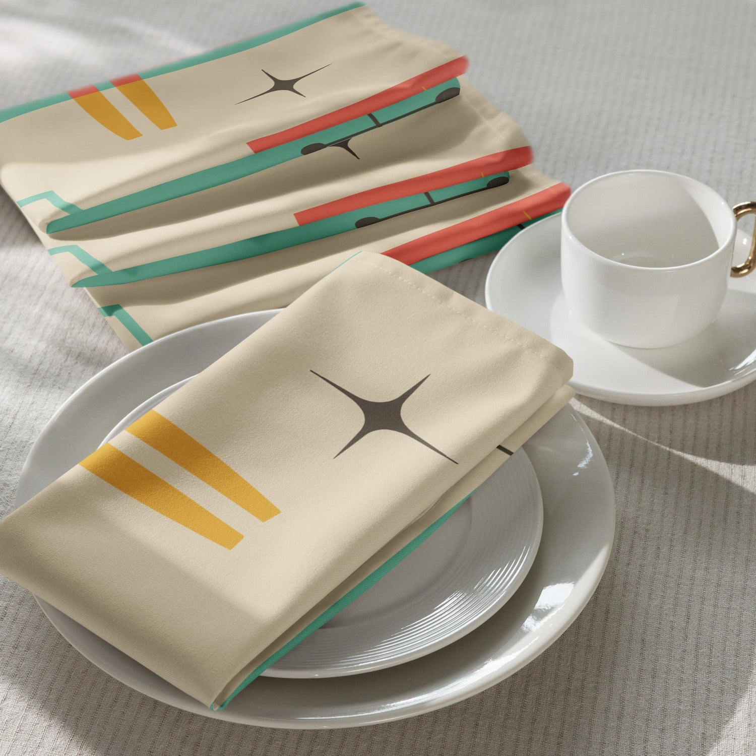 Kate McEnroe New York Mid Century Modern Starburst Cloth Napkins Set, Retro Teal, Orange Cocktail Table LinensNapkins9892453_17399