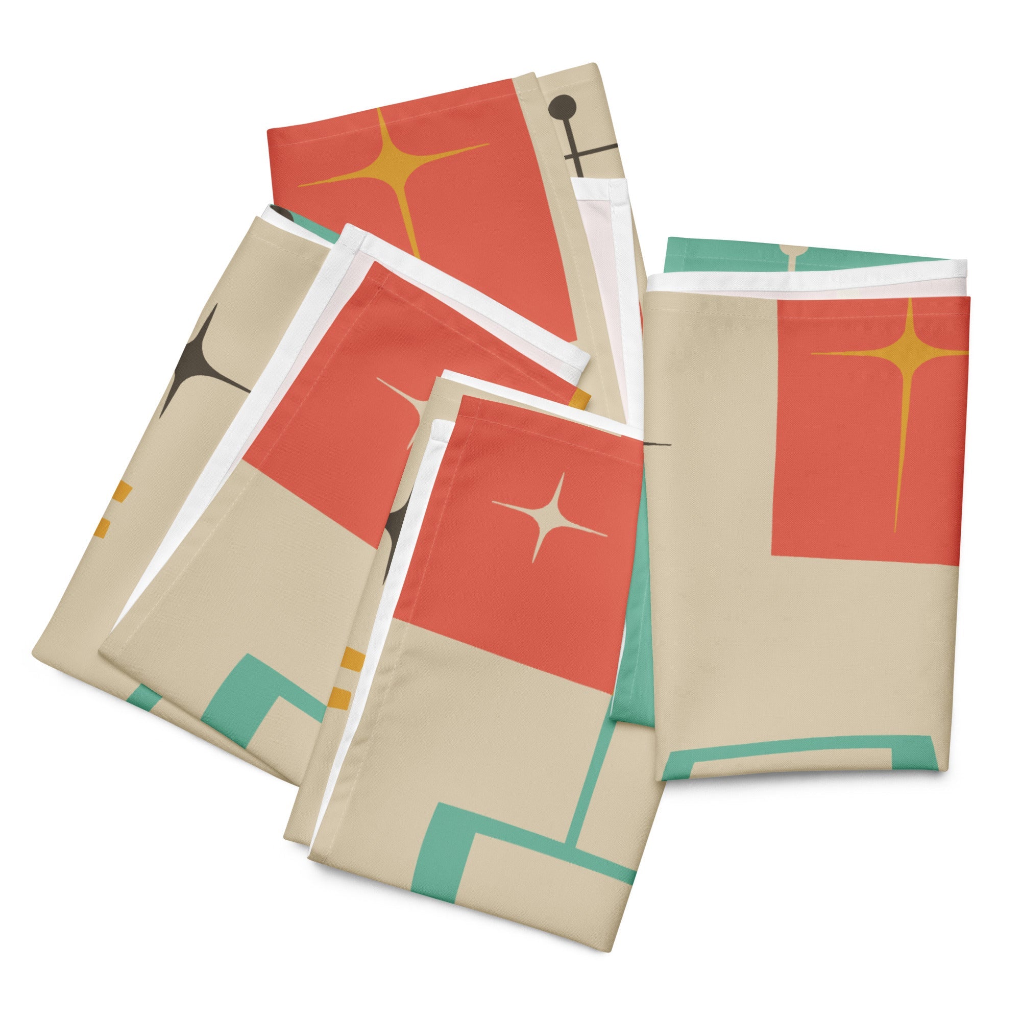 Kate McEnroe New York Mid Century Modern Starburst Cloth Napkins Set, Retro Teal, Orange Cocktail Table LinensNapkins9892453_17399