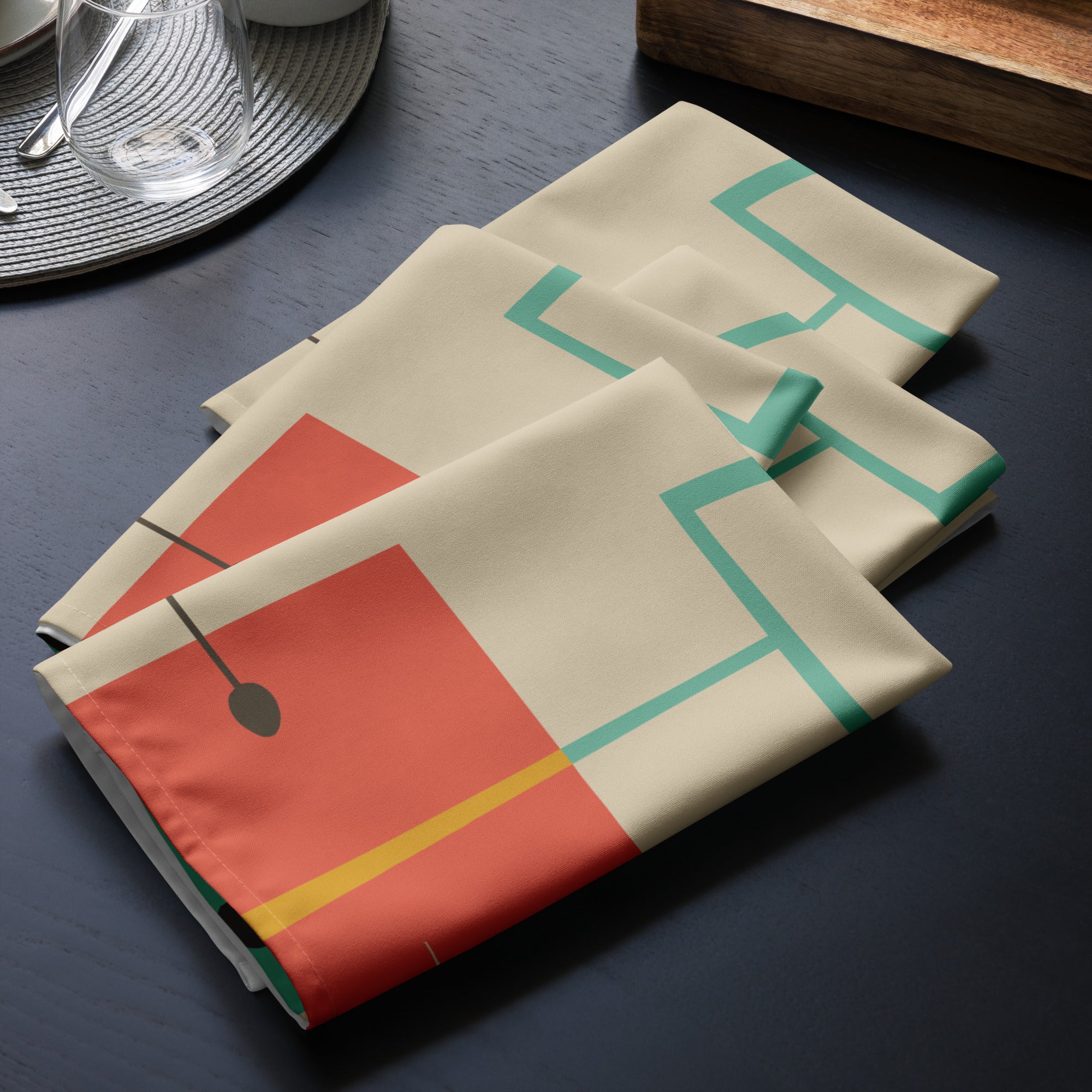 Kate McEnroe New York Mid Century Modern Starburst Cloth Napkins Set, Retro Teal, Orange Cocktail Table LinensNapkins9892453_17399