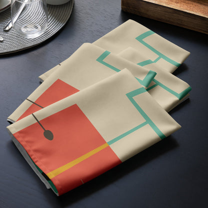 Kate McEnroe New York Mid Century Modern Starburst Cloth Napkins Set, Retro Teal, Orange Cocktail Table LinensNapkins9892453_17399