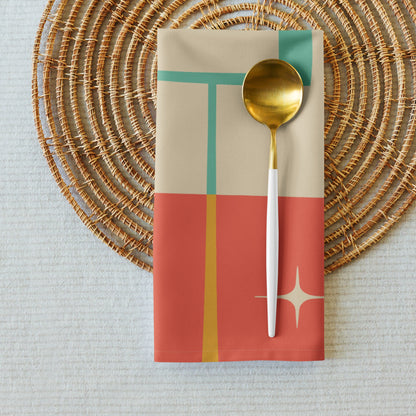 Kate McEnroe New York Mid Century Modern Starburst Cloth Napkins Set, Retro Teal, Orange Cocktail Table LinensNapkins9892453_17399