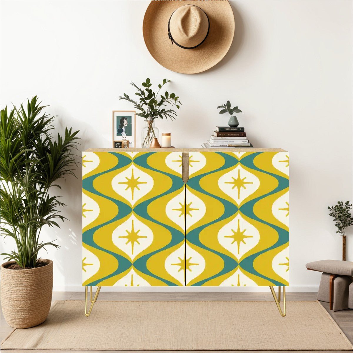 Kate McEnroe New York Mid Century Modern Starburst Credenza, Retro Atomic Age Storage Cabinet, 50s Mod Accent FurnitureStorage CabinetsKlcjtOqXqn