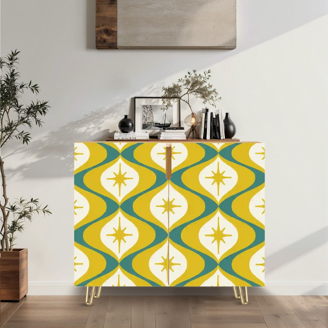Kate McEnroe New York Mid Century Modern Starburst Credenza, Retro Atomic Age Storage Cabinet, 50s Mod Accent FurnitureStorage CabinetsKlcjtOqXqn