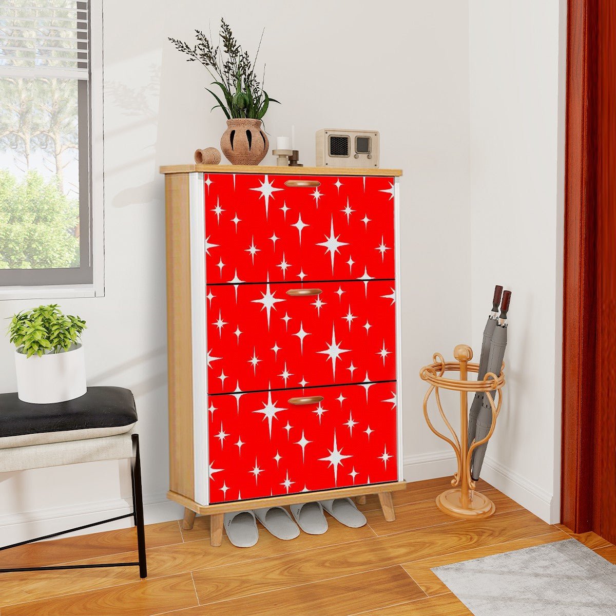 Kate McEnroe New York Mid Century Modern Starburst Entryway Shoe Organizer, Retro Starburst Storage SolutionShoe StorageQiagzKrCaF