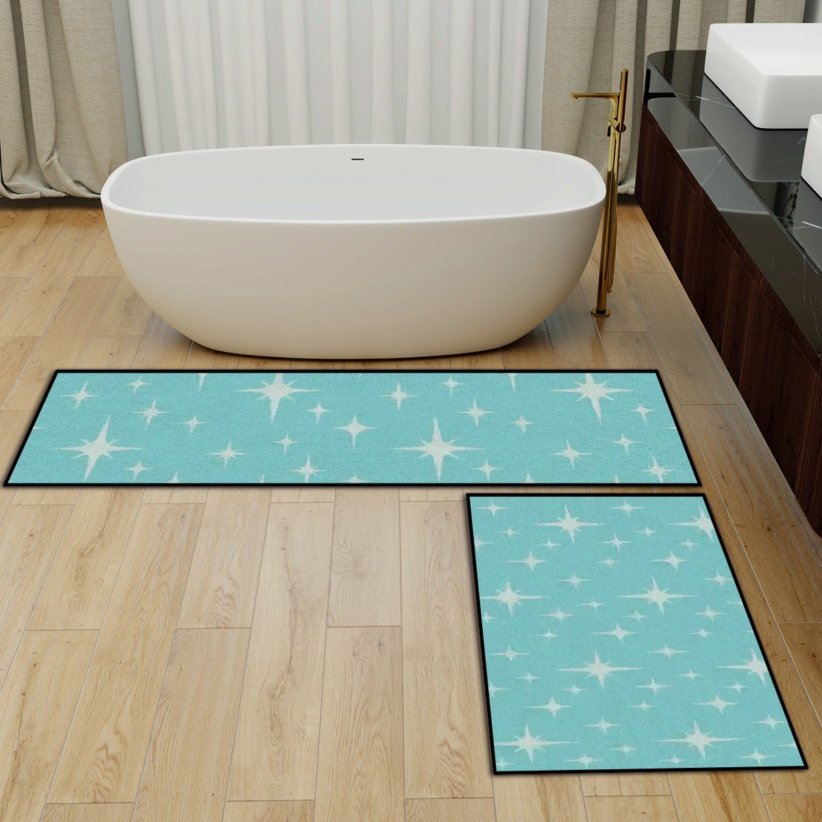 Kate McEnroe New York Mid Century Modern Starburst Kitchen Mat Set, Retro 50s Floor RugsKitchen Floor MatsAo5FbXAZ3d