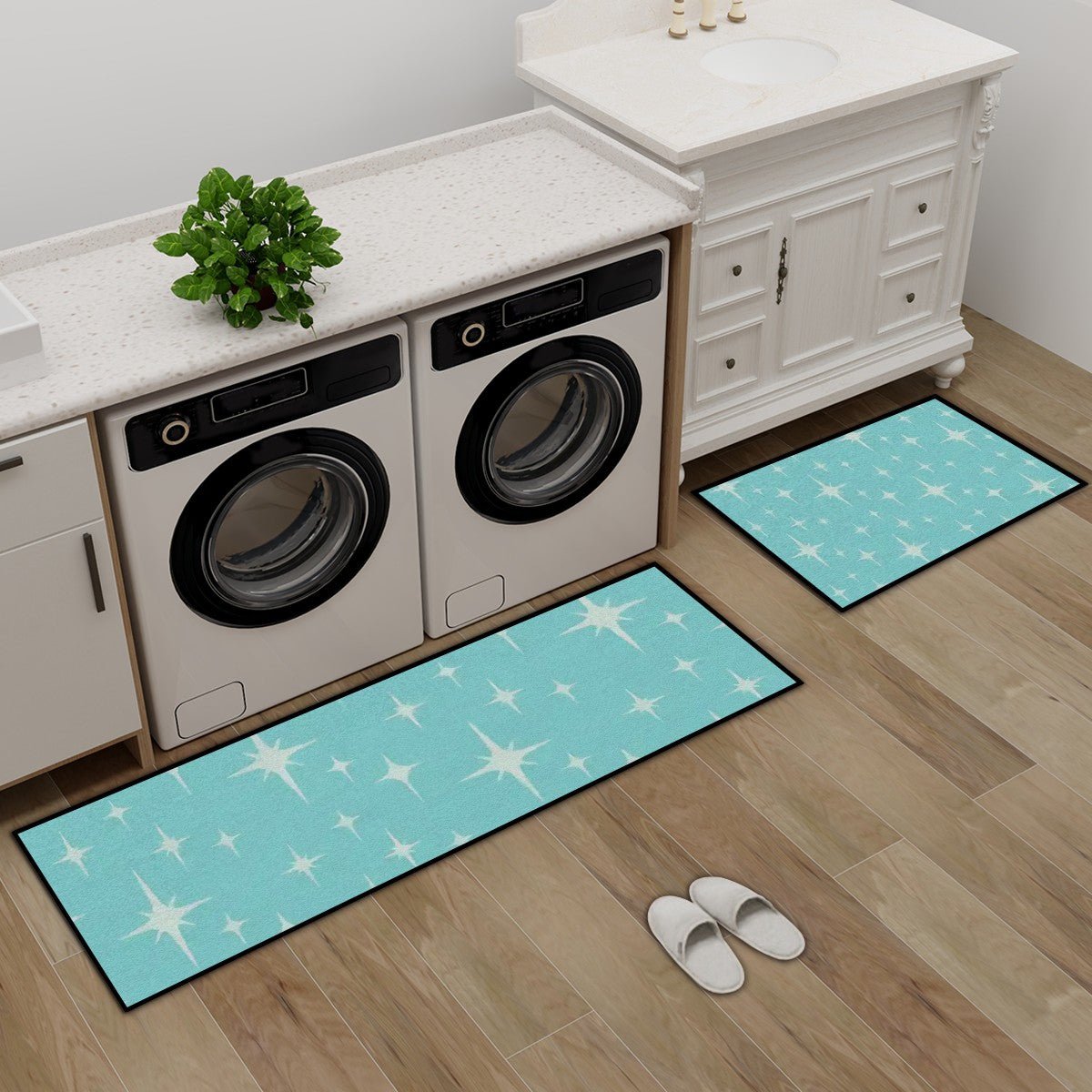 Kate McEnroe New York Mid Century Modern Starburst Kitchen Mat Set, Retro 50s Floor RugsKitchen Floor MatsAo5FbXAZ3d
