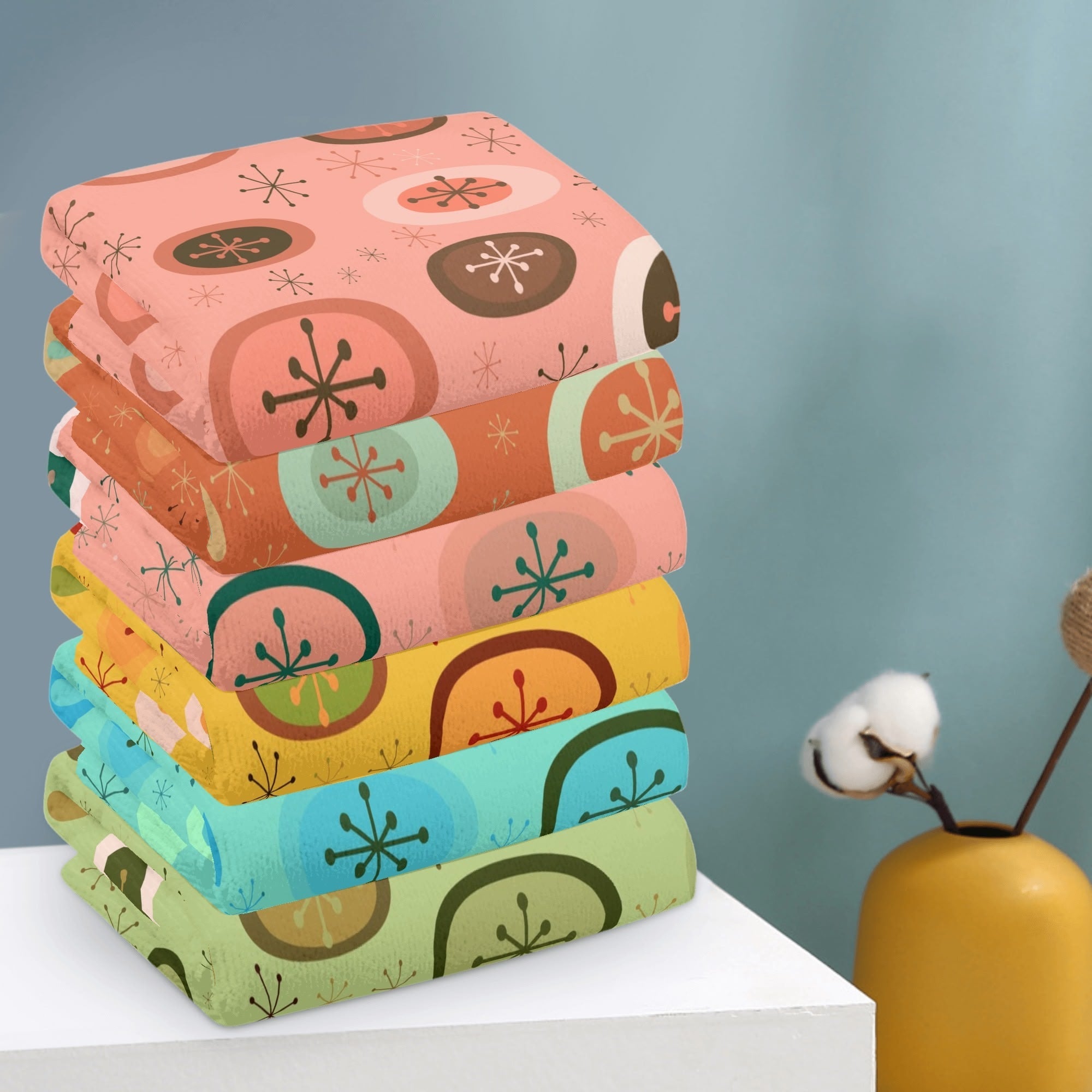 Kate McEnroe New York Mid Century Modern Starburst Orb Hand Towels, Retro Atomic Age Bathroom Decor, 50s Kitsch Towel SetHand TowelsNRQ5GK1Y - 1