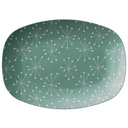 Kate McEnroe New York Mid Century Modern Starburst Serving Platter, Retro Teal Party DishServing Platters9727