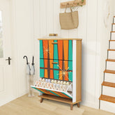 Kate McEnroe New York Mid Century Modern Starburst Shoe Cabinet, Retro Geometric Storage Furniture, Atomic Era Entryway AccentShoe StorageCBGw5MZhpN