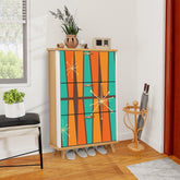 Kate McEnroe New York Mid Century Modern Starburst Shoe Cabinet, Retro Geometric Storage Furniture, Atomic Era Entryway AccentShoe StorageCBGw5MZhpN