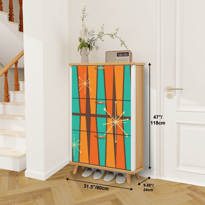 Kate McEnroe New York Mid Century Modern Starburst Shoe Cabinet, Retro Geometric Storage Furniture, Atomic Era Entryway AccentShoe StorageCBGw5MZhpN