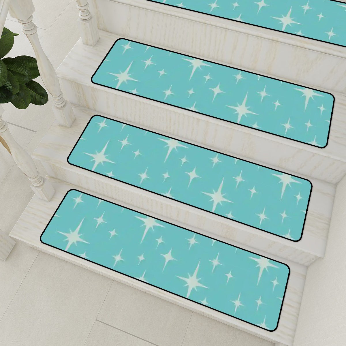 Kate McEnroe New York Mid Century Modern Starburst Stair Treads, Retro Aqua Non - Slip Step CoversStair TreadsU8hMDCJ7Sb