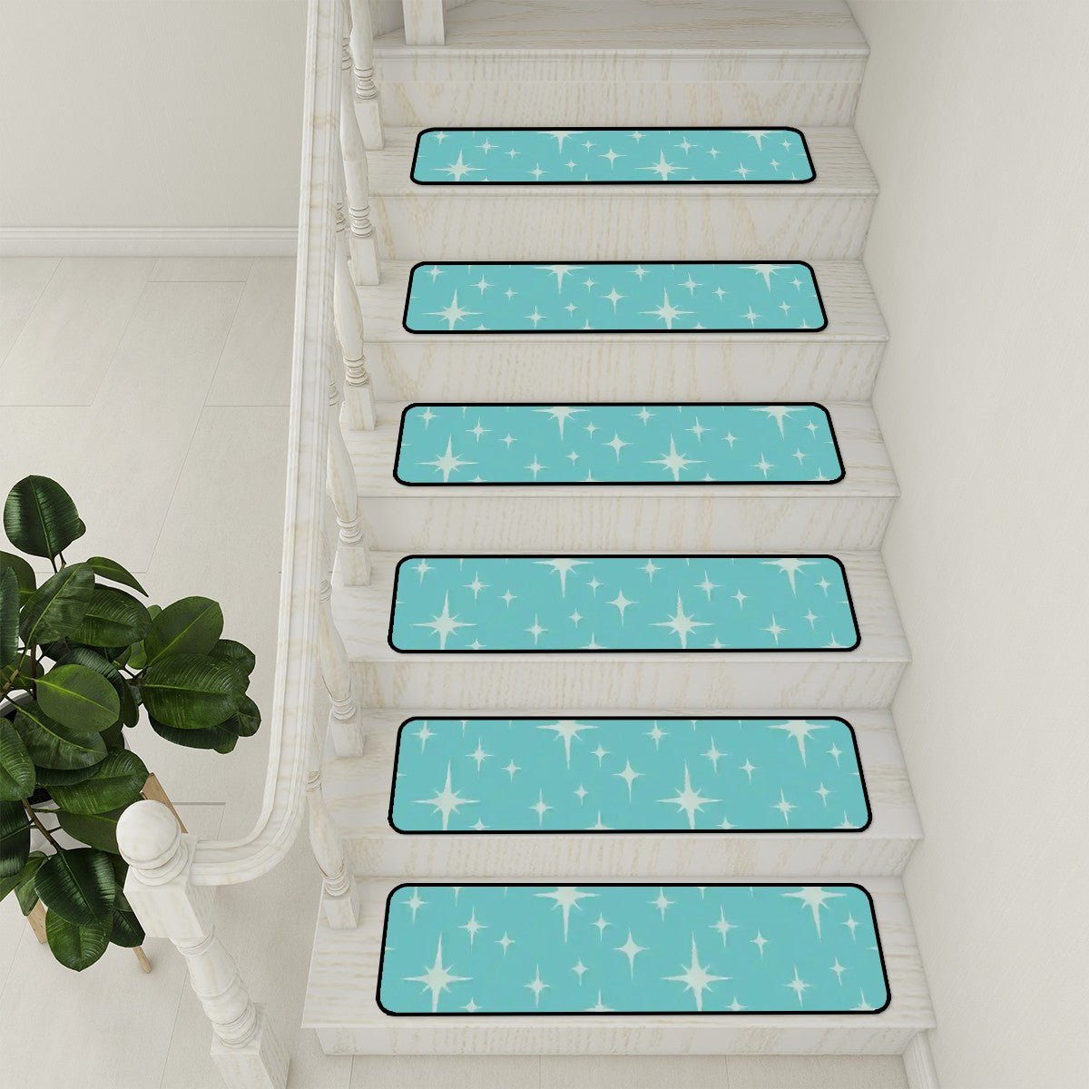 Kate McEnroe New York Mid Century Modern Starburst Stair Treads, Retro Aqua Non - Slip Step CoversStair TreadsU8hMDCJ7Sb