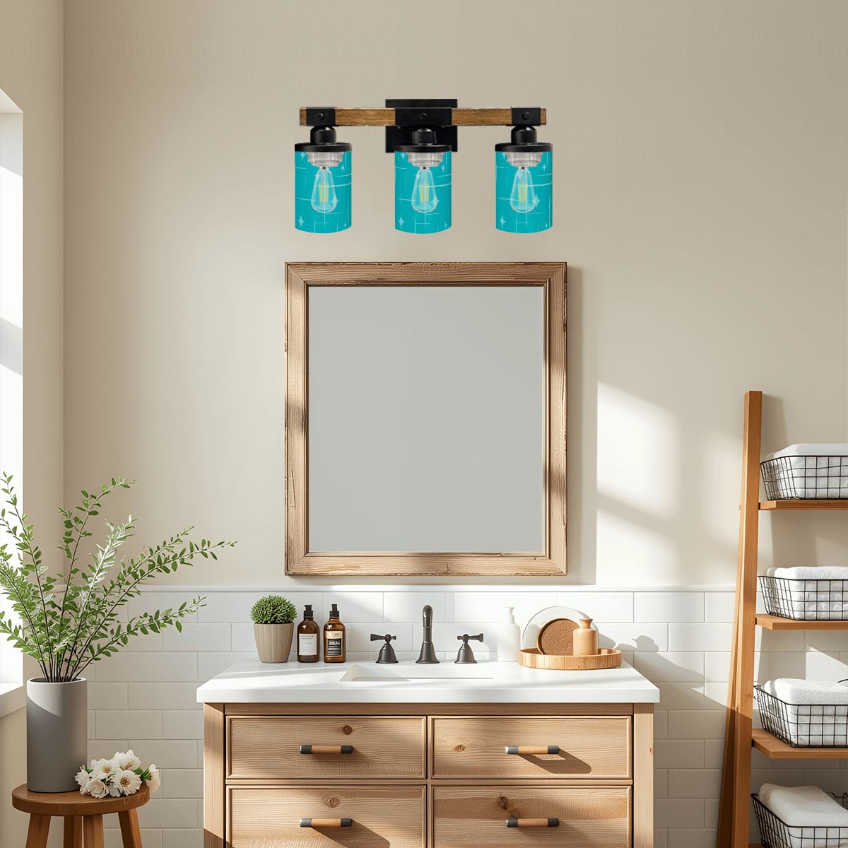Kate McEnroe New York Mid Century Modern Starburst Vanity Light, Retro 3 - Light Fixture, Turquoise 50s MCM Bathroom LightingVanity Light FixturesbSkkY5DHMt