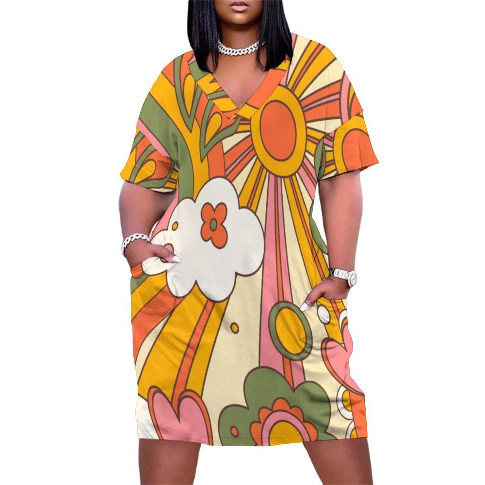 Kate McEnroe New York Mid Century Modern Sunshine 70s Retro Groovy Flower Power Pocket DressDressesD3002631
