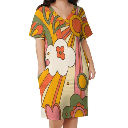 Kate McEnroe New York Mid Century Modern Sunshine 70s Retro Groovy Flower Power Pocket DressDressesD3002631