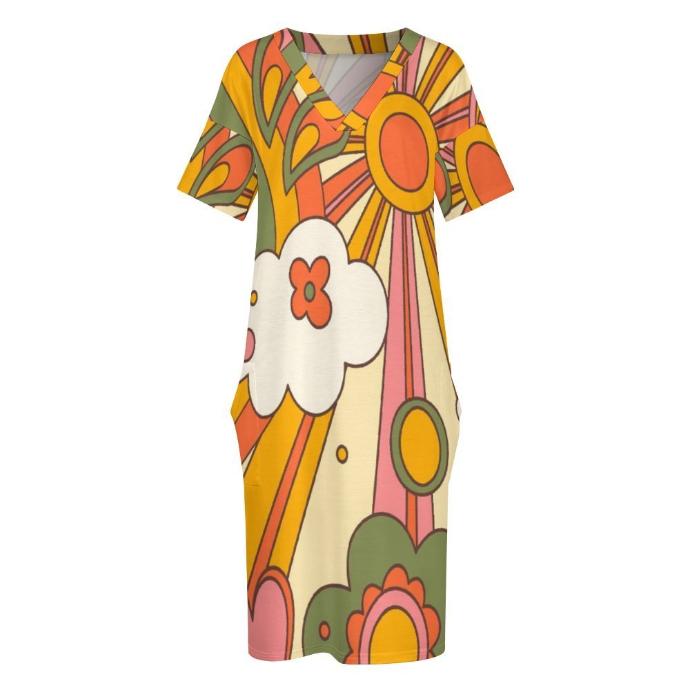 Kate McEnroe New York Mid Century Modern Sunshine 70s Retro Groovy Flower Power Pocket DressDressesD3002631