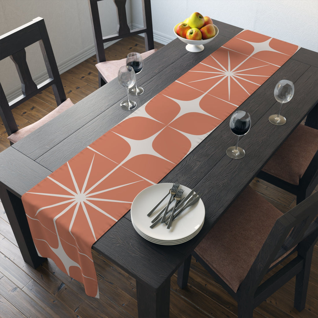 Kate McEnroe New York Mid Century Modern Table Runner, Atomic Starburst Orange Table LinenTable Runners11968685196475341588