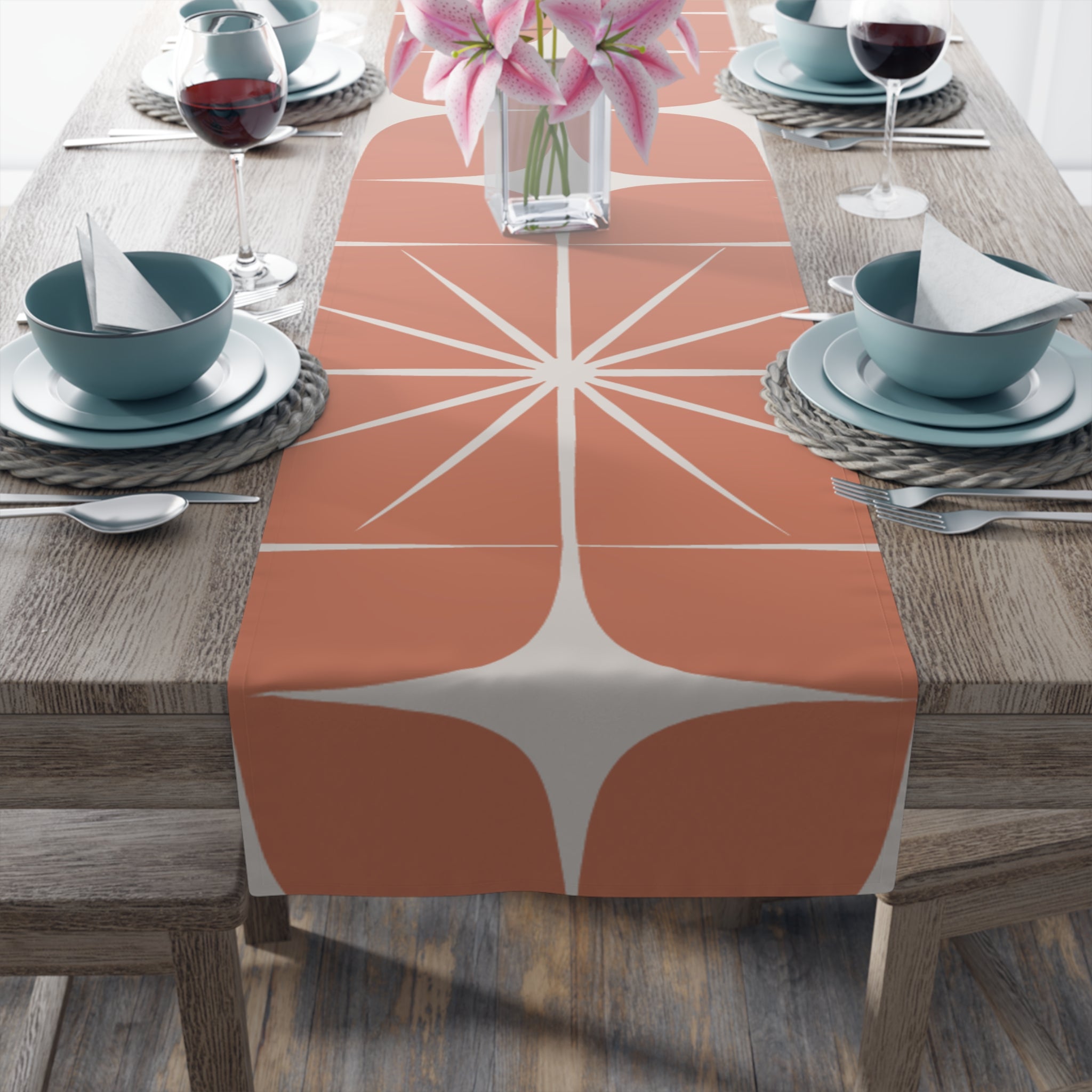 Kate McEnroe New York Mid Century Modern Table Runner, Atomic Starburst Orange Table LinenTable Runners11968685196475341588